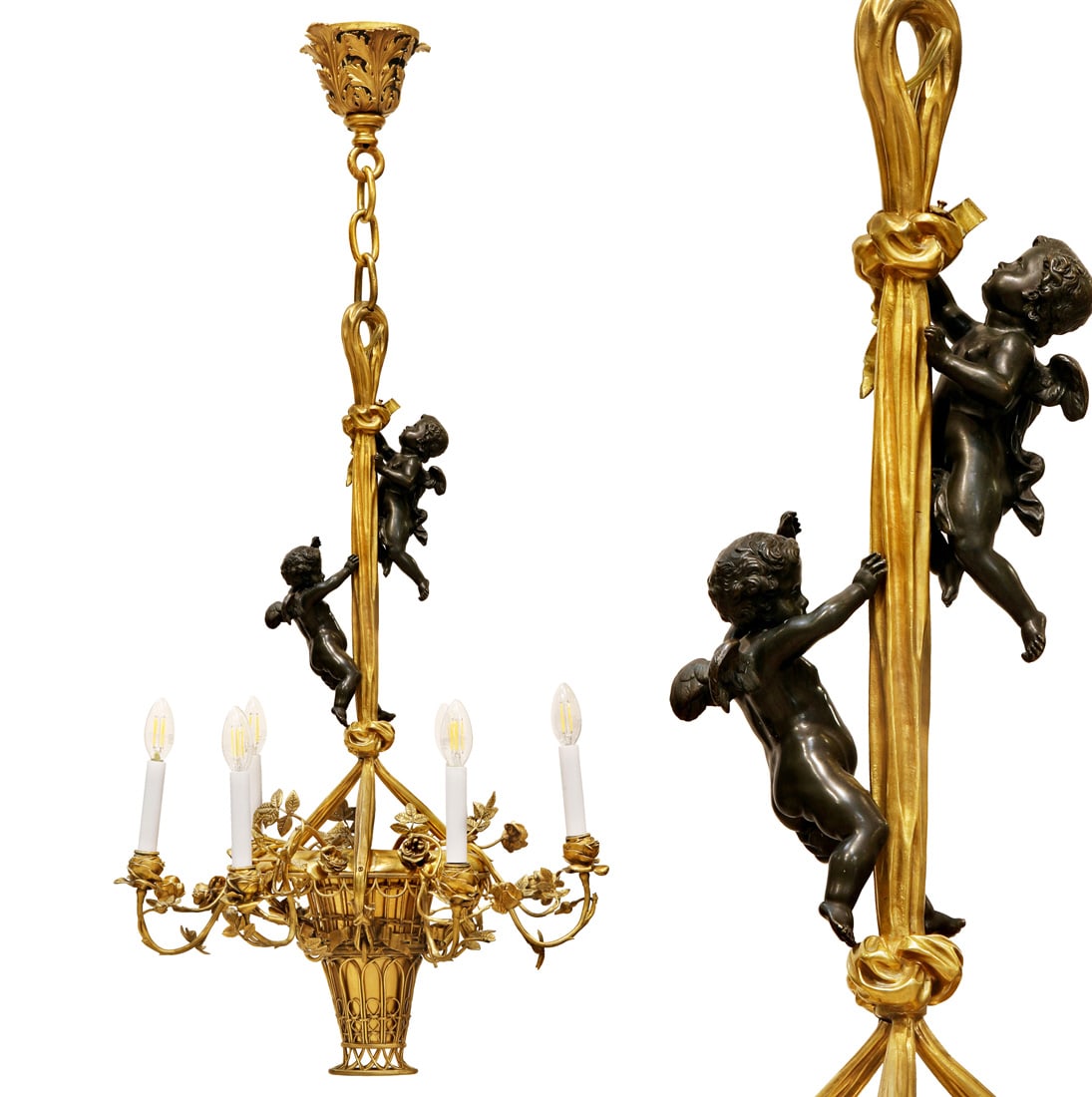 19th Century French Figural Bronze 6-Lights Chandelier (1 of 1)