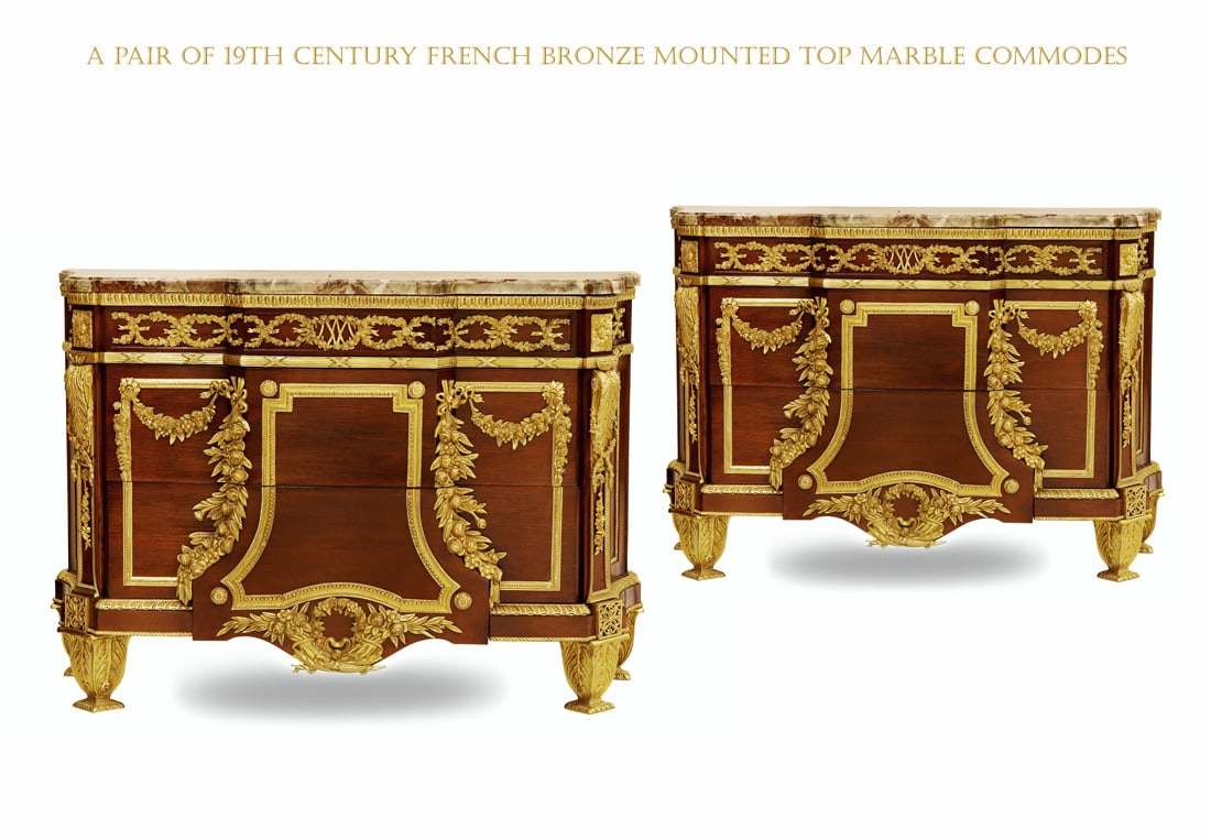 A Pair Of 19th Century French Bronze Mounted Top Marble Commodes (1 of 1)