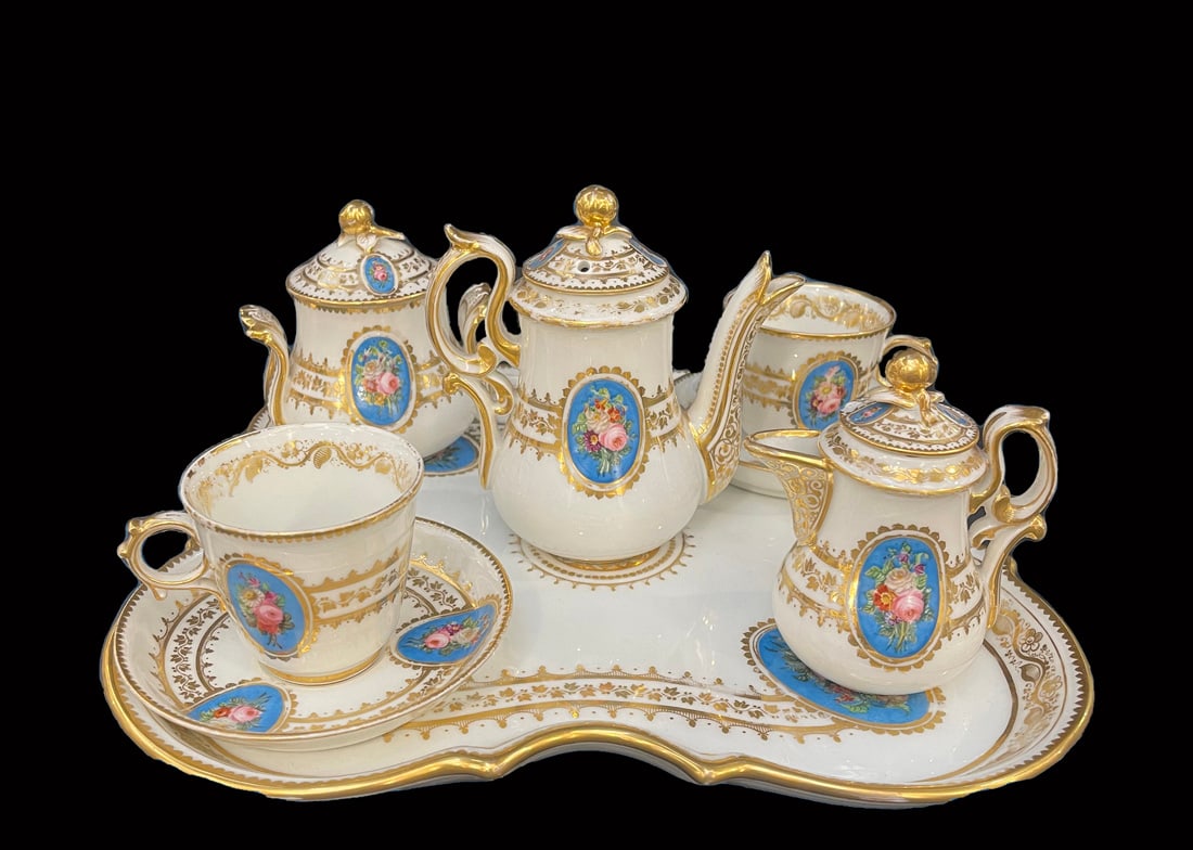 19TH C. SEVRES STYLE HAND PAINTED PORCELAIN TEA SERVICE, 6 PCS (1 of 5)