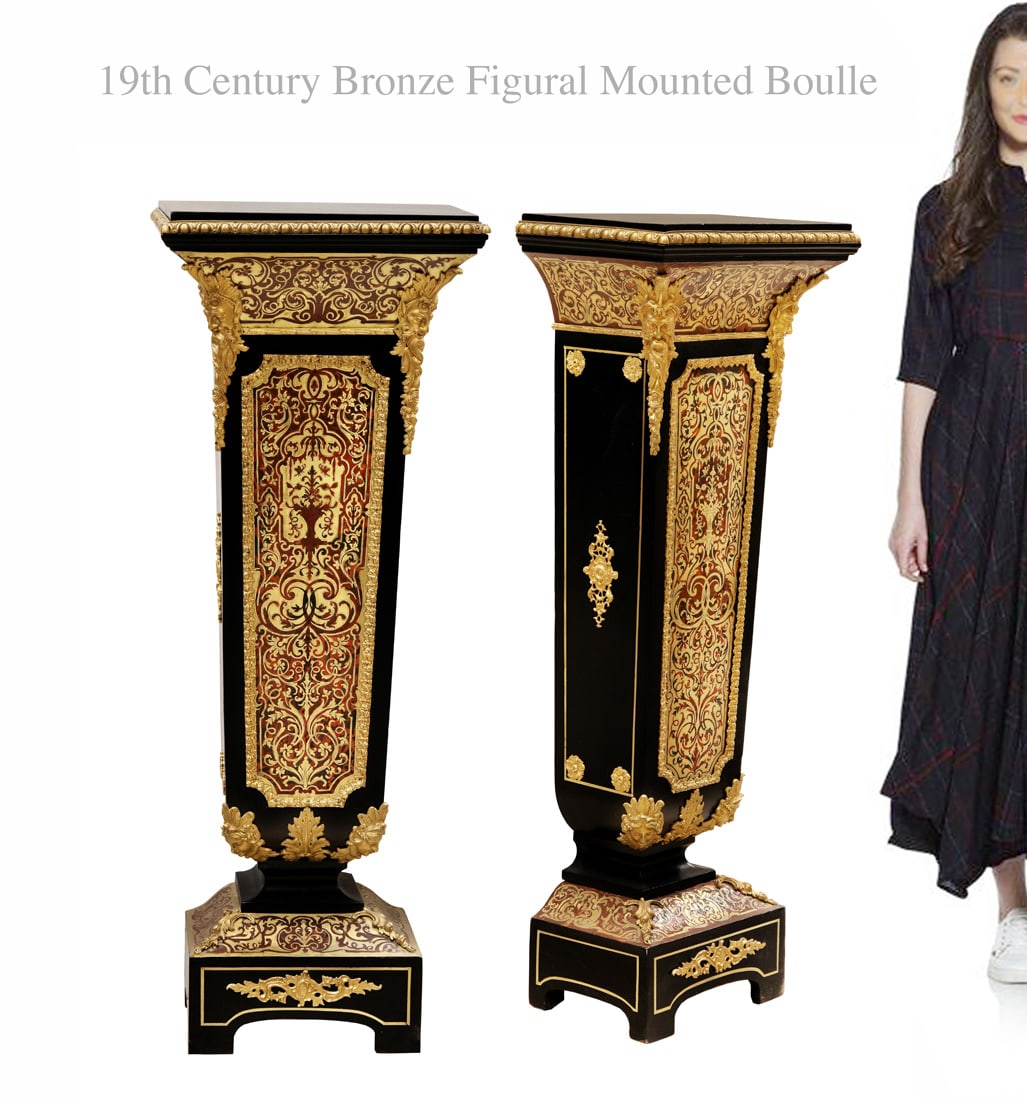 A Pair Of 19th C. French Figural Bronze Mounted Boulle Pedestals (1 of 1)