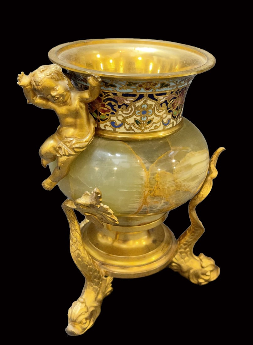 19th Century French Champleve Enamel Ormolu Bronze Onyx Figural Centerpiece (1 of 5)