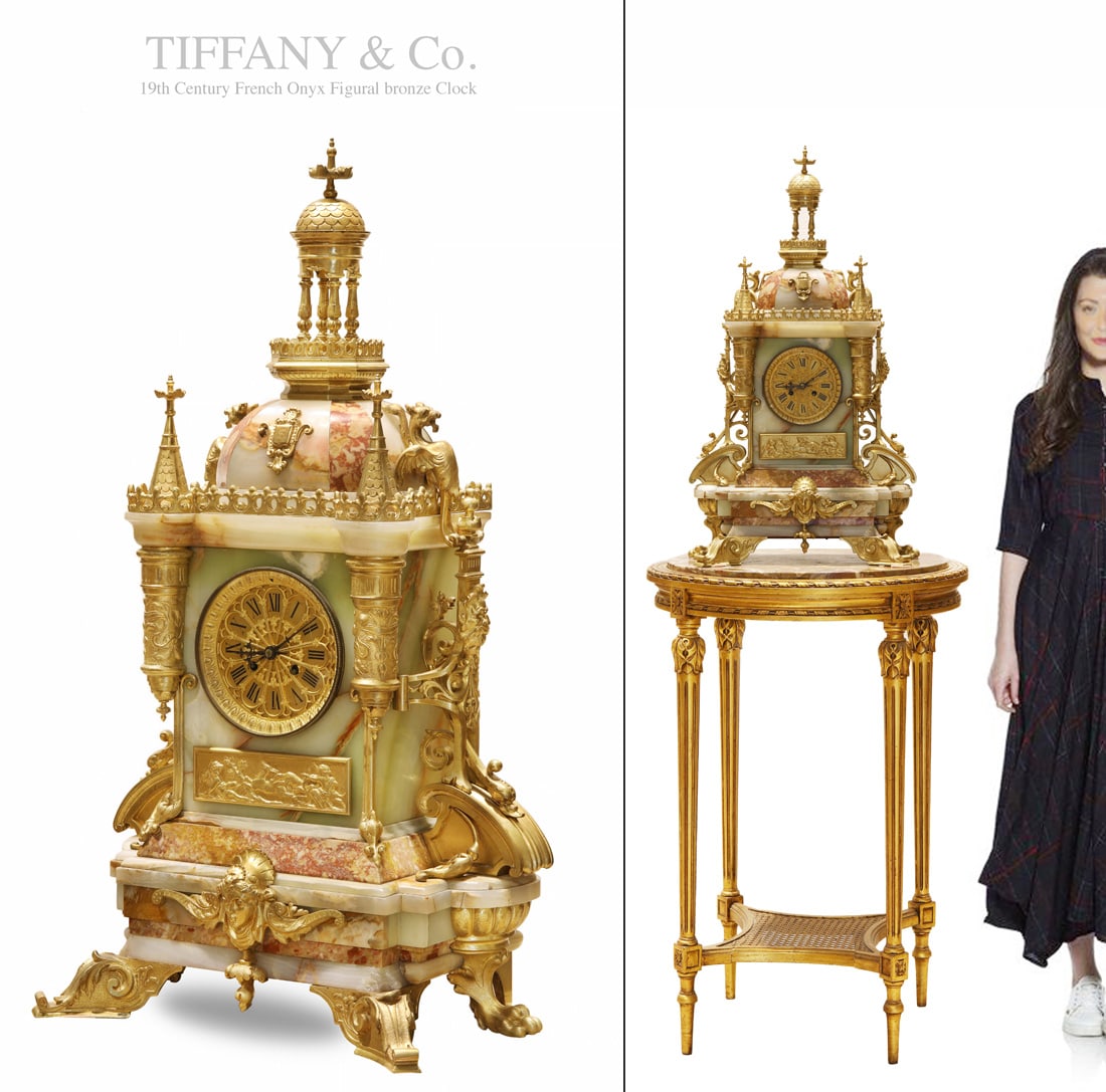 A Very Large 19th C. French TIFFANY & Co. Onyx Figural Bronze Clock (1 of 1)