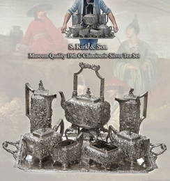 An Exquisite Museum Quality 19th C. Samuel Kirk & Son Chinoiserie Silver tea set