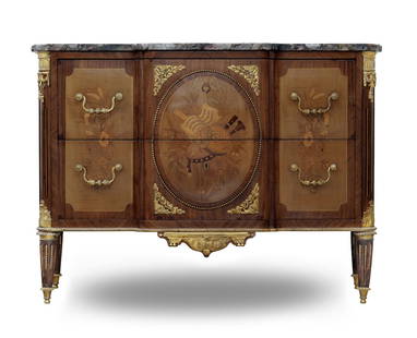 19th C. French Bronze Mounted Transitional Marquetry Commode/Cabinet: 19th C. French Bronze Mounted Transitional Marquetry Commode/Cabinet. 48" x 20" x H 33"