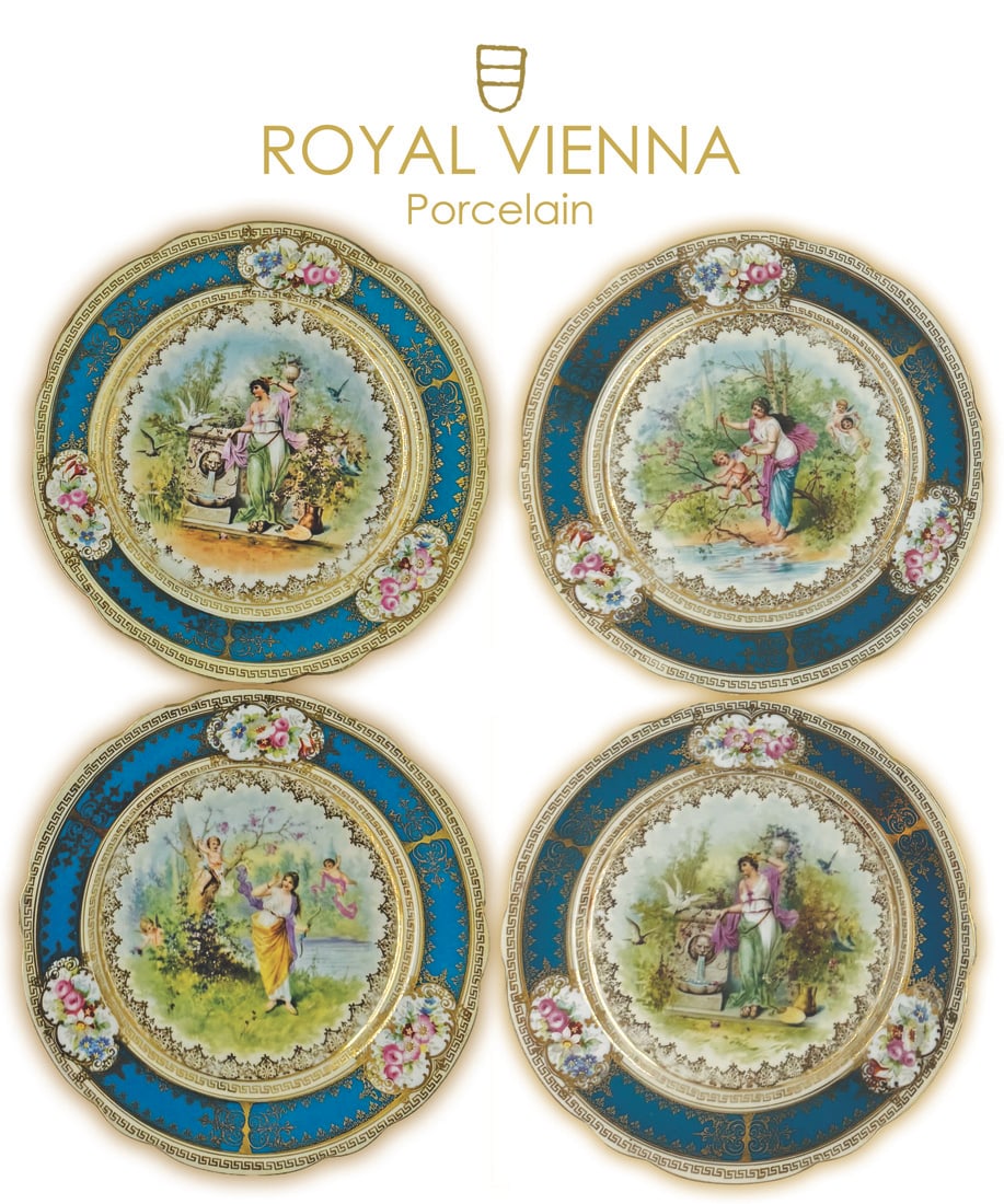 A Set Of Four Austrian Royal Vienna Decorative Wall Plates, Hallmarked (1 of 11)