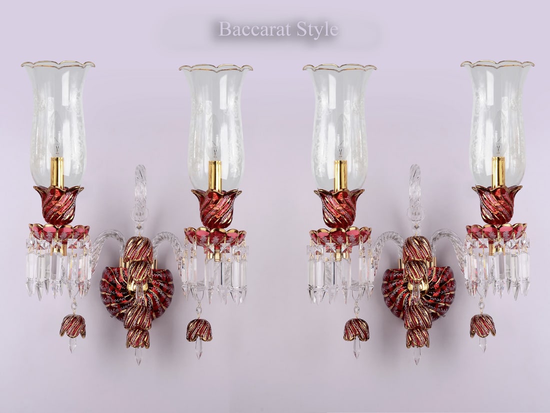 A Pair Of Baccarat style Ruby Red Crystal Wall Sconces (1 of 1)