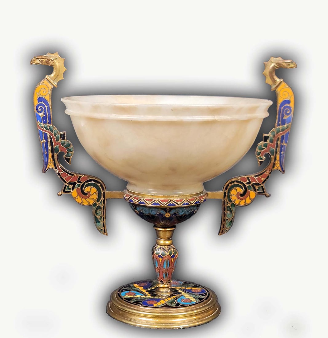19th C. French Champleve Bronze Onyx Marble Centerpiece (1 of 7)