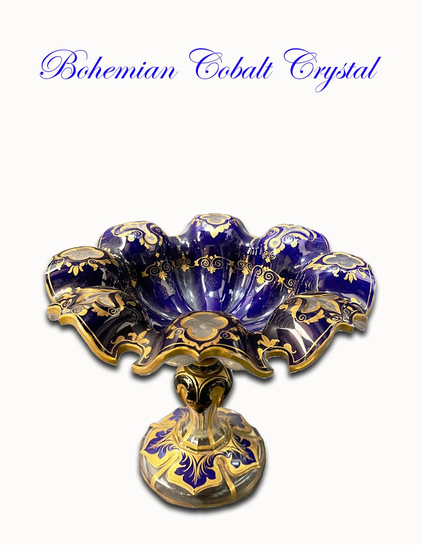 19th C. Bohemian Cobalt Crystal Centerpiece (1 of 8)