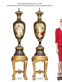 Extremely Rare A Pair Of Monumental 19th C. Royal Vienna Lidded Urns/Vases