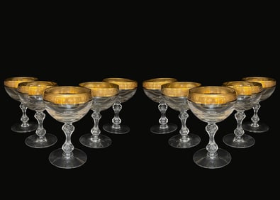 A Set Of Ten Westchester By Tiffin-Franciscan Gold Encrusted Band Crystal Wine Glasses