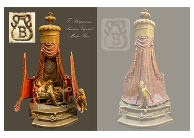 The Secret of Lovers, A Fine F. Bergman Patinated Bronze Figurine Group Musical Box