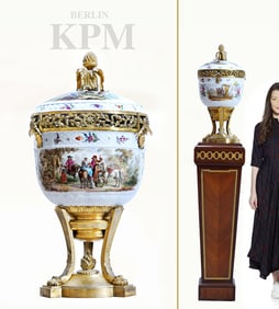 A Large 19th Century Berlin KPM Hand Painted Porcelain Bronze Centerpiece