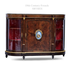 19th C. Kingwood Sideboard Sevres Plaque Bonze Cabinet
