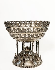 A Persian Empire Achaemenid Style Figural Silver Centerpiece