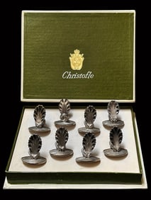 A Set of Eight Christofle Silverplate Shell Place Card Holders, Boxed