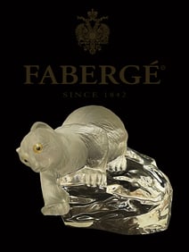 A Carl Faberge Signed French Crystal Fishing Polar Bear Figurine