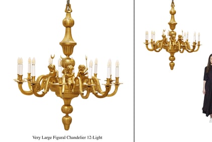A Very Large Figural Bronze 12-Lights Chandelier