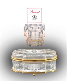 19th C. French Baccarat Crystal Glass Bronze Vanity Box