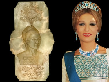Iran Persian Queen Farah Pahlavi Portrait Carved Onyx Memorial Plaque