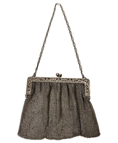 A Hand Made Sterling Silver Mesh Evening Bag Purse