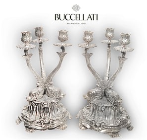 A Pair Of Italian Buccellati Sterling Silver Figural Candelabras, Hallmarked
