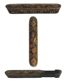 A Persian Floral Hand Painted Lacquer Pen Case Box