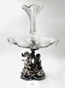 A Large 19th C. French Christofle Silver-Plated Baccarat Crystal Figural Centerpiece