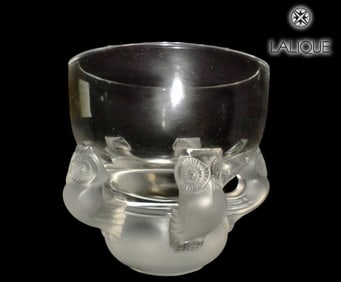 A Vintage French LALIQUE Hiboux Frosted & Crystal Bowl Centerpiece, Signed