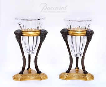 A Large 19th Century French Baccarat Crystal Figural Bronze Vases