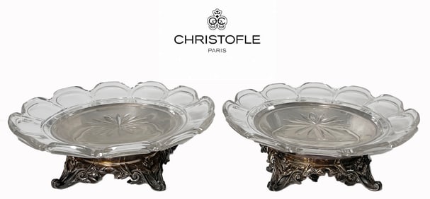 A Pair Of 19th C. Christofle & Baccarat Crystal Centerpieces, Hallmarked