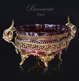 19th C. French Baccarat Ruby Crystal Bronze Centerpiece