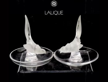 A Pair Of French Lalique Frosted Crystal Pheasant Figural Paper Weights, signed
