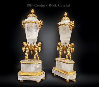 A Pair Of 19th C. Figural Gilt Bronze-Mounted Rock Crystal Urns