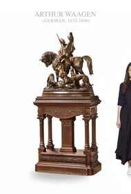 Exquisite 19th C. ARTHUR WAAGEN Orientalist Kabyle Hunter Patinated Bronze Group Sculpture