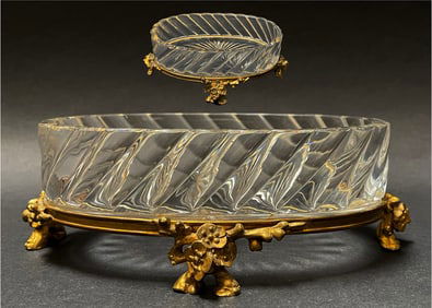 19th C. French Baccarat Crystal Bronze Oval Centerpiece