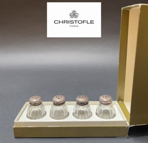 A Set Of Four Christofle Lidded Salt Shakers, Signed & Boxed