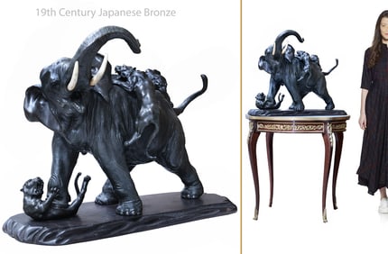 A Large 19th Century Japanese Bronze Elephant Sculpture