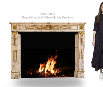 19th Century French Ormolu Mounted White Marble Fireplace
