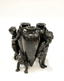 19th C. French Patinated Bronze Figurine Group Vase