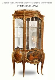 19TH C. FRANCOIS LINKE BROZE KINGWOOD VERNIS MARTIN VITRINE CABINET