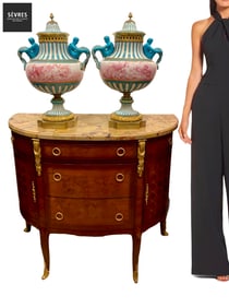 A Pair Of Large 19th C. Sevres Hand Painted Figural Porcelain Vases/Urns