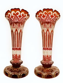 A Pair Of 19th C. Bohemian Cranberry Glass Vases