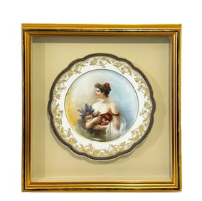19th C. Hand Painted Porcelain Framed Decorative Wall Plate