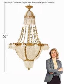 A Very Large Continental Empire Style Bronze Crystal Chandelier