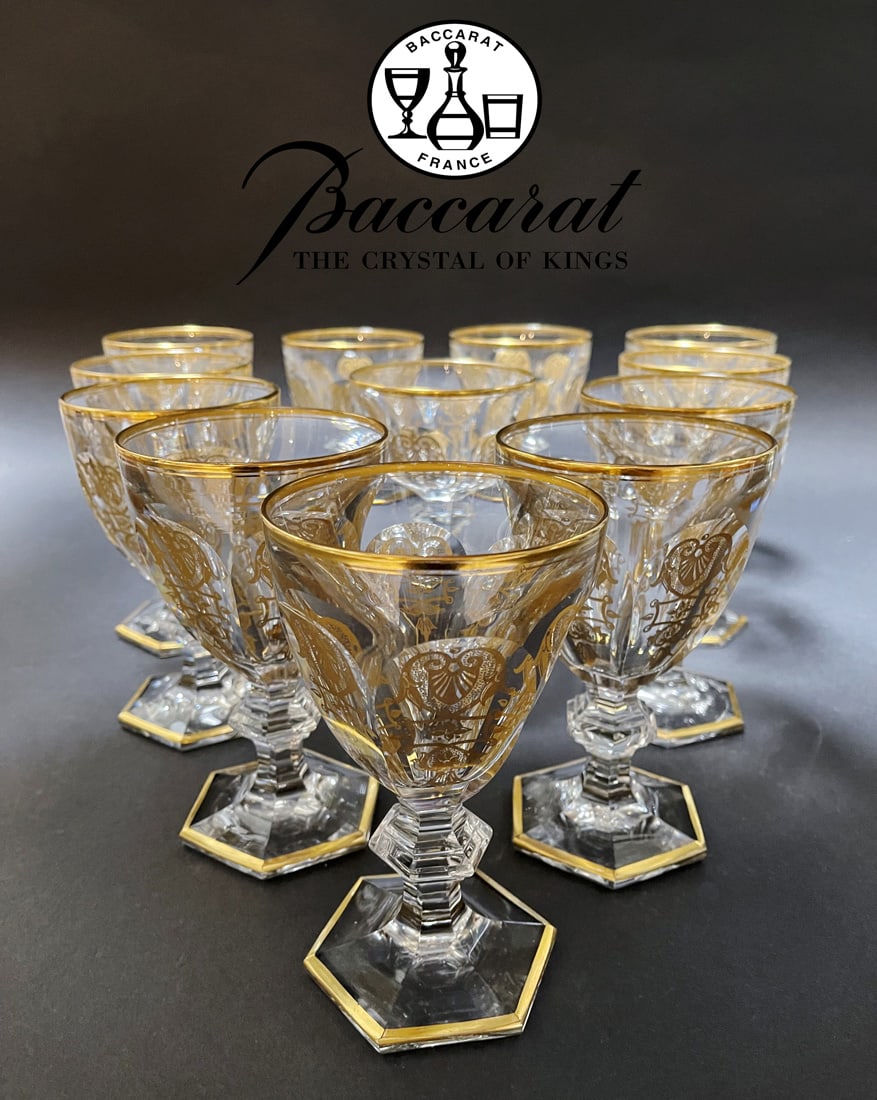 A Set Of Twelve Fine French Baccarat Crystal Empire Glasses, Hallmarked (1 of 4)
