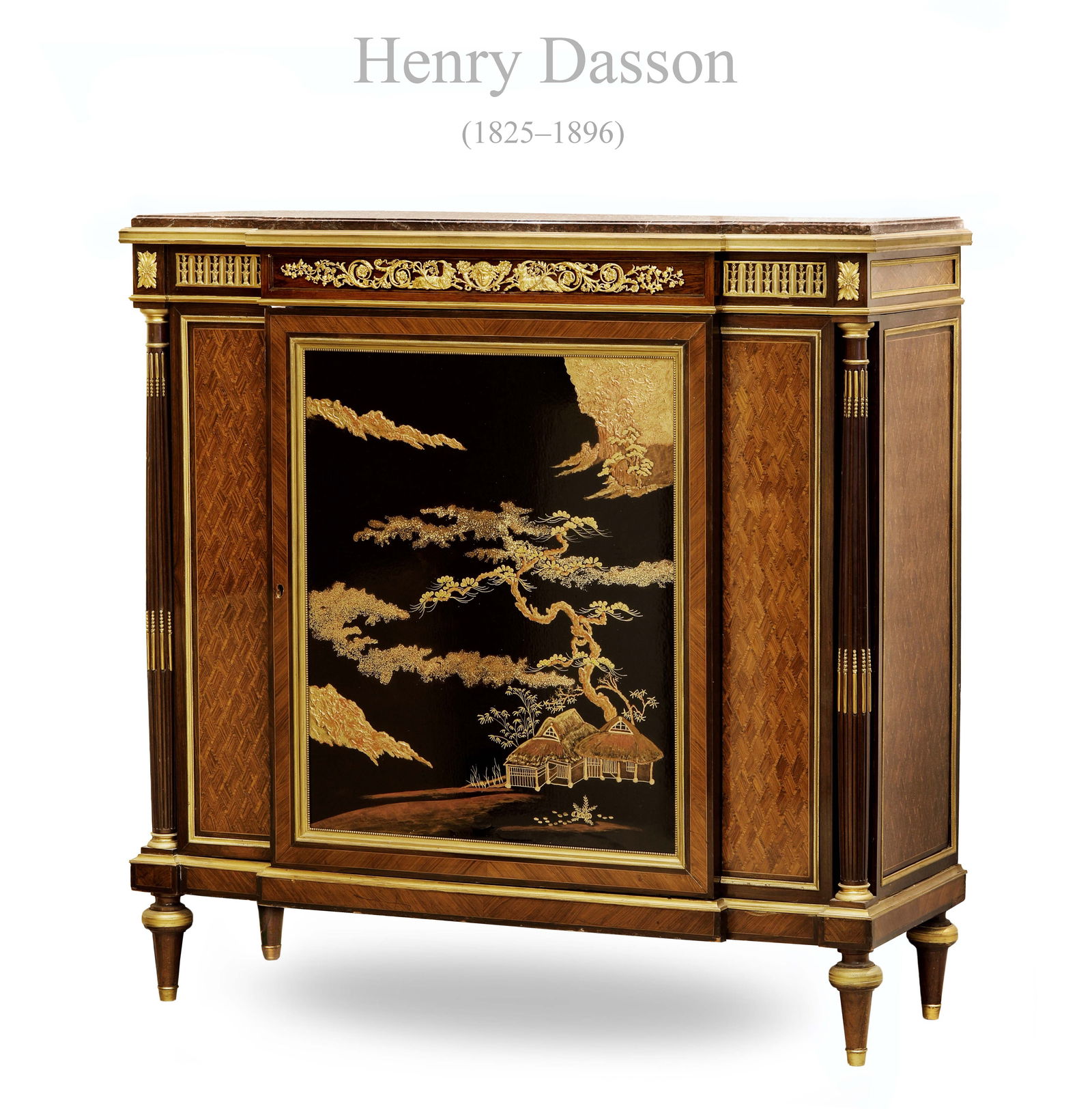 19th C. French Henry Dasson Signed Japanese Style Black Lacquer Commode Cabinet (1 of 1)