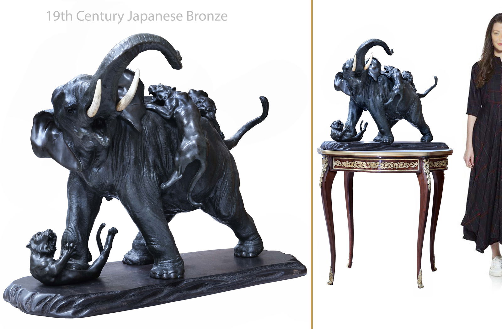 A Large 19th Century Japanese Bronze Elephant Sculpture (1 of 1)