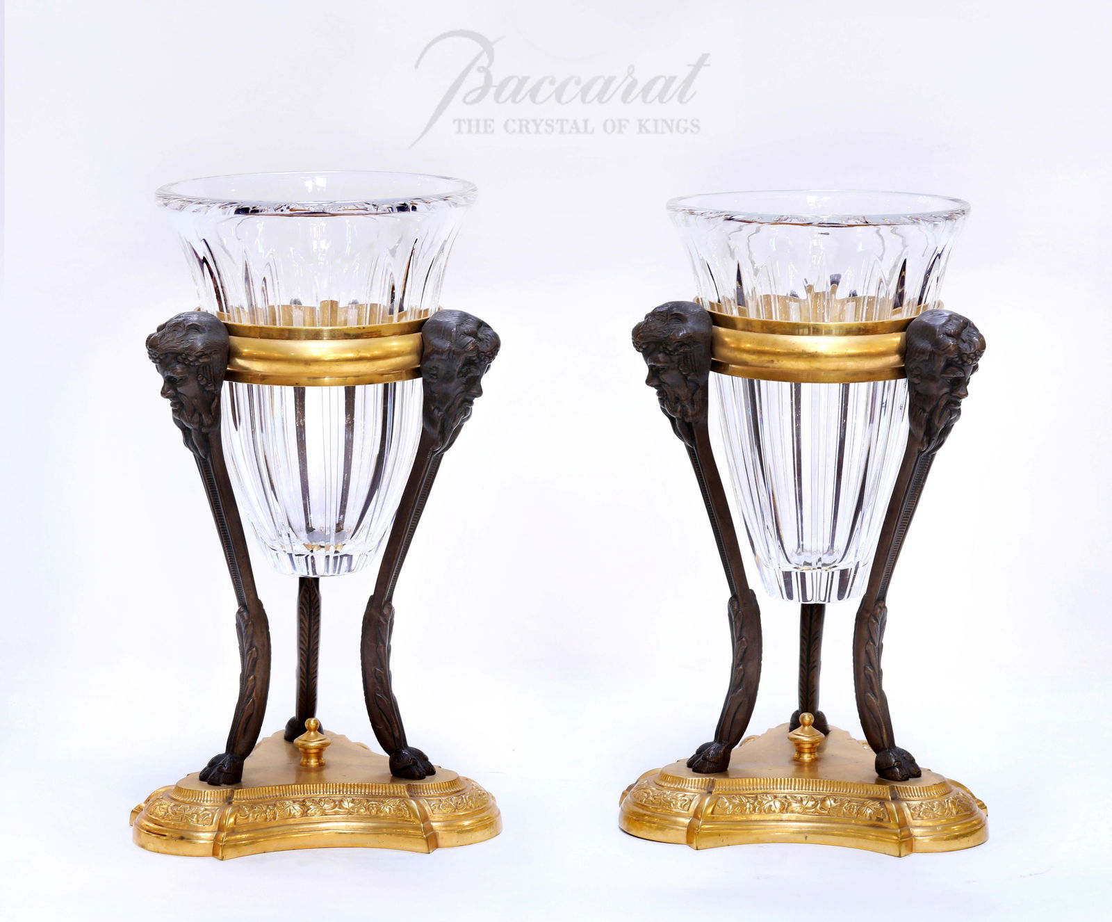 A Large 19th Century French Baccarat Crystal Figural Bronze Vases (1 of 1)