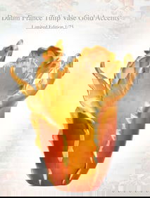 A Daum France Tulip Gold Accents Amber Crystal Vase, Ltd Edition