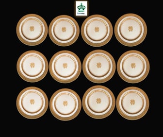 A Set Of Twelve 19th C. Bavaria Monogrammed Porcelain Cabinet Plates, Hallmarked